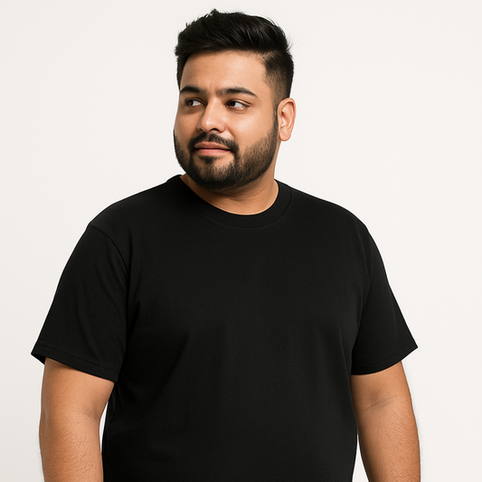 Motamojo upto 7XL Plain Black Unisex Classic Crew T-Shirt – 100% Cotton